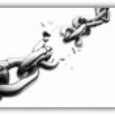 Breaking chain with shattered link illustration.